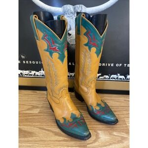 Ben Miller Tall Western Cowgirl Boots Women's Size 6 1/2 B Hand Tooled Overlay